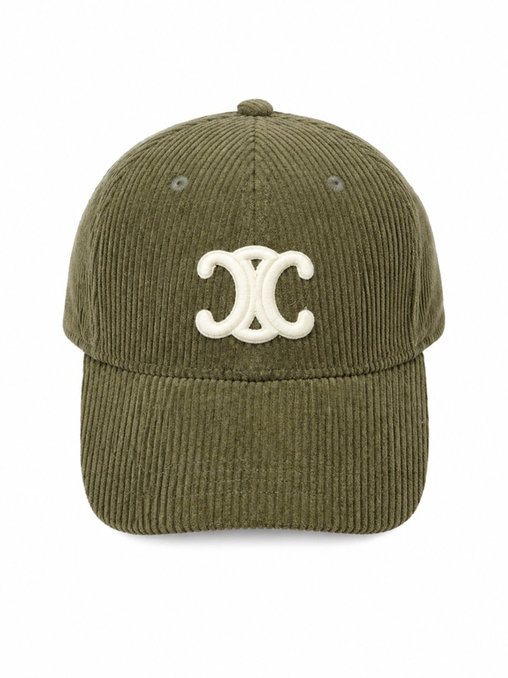 Unbranded Olive Corduroy Baseball Cap with Cream Emblem